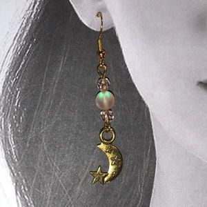 Handcrafted Handmade Drop Dangle Moon and Star Boho Dangle Earrings